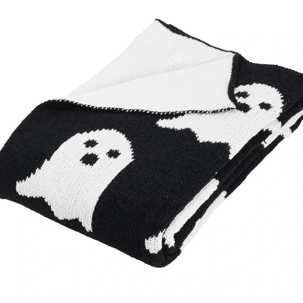 New Storehouse Pine Ghosts Chenille Knit Throw‎ Blanket Black White 50x70